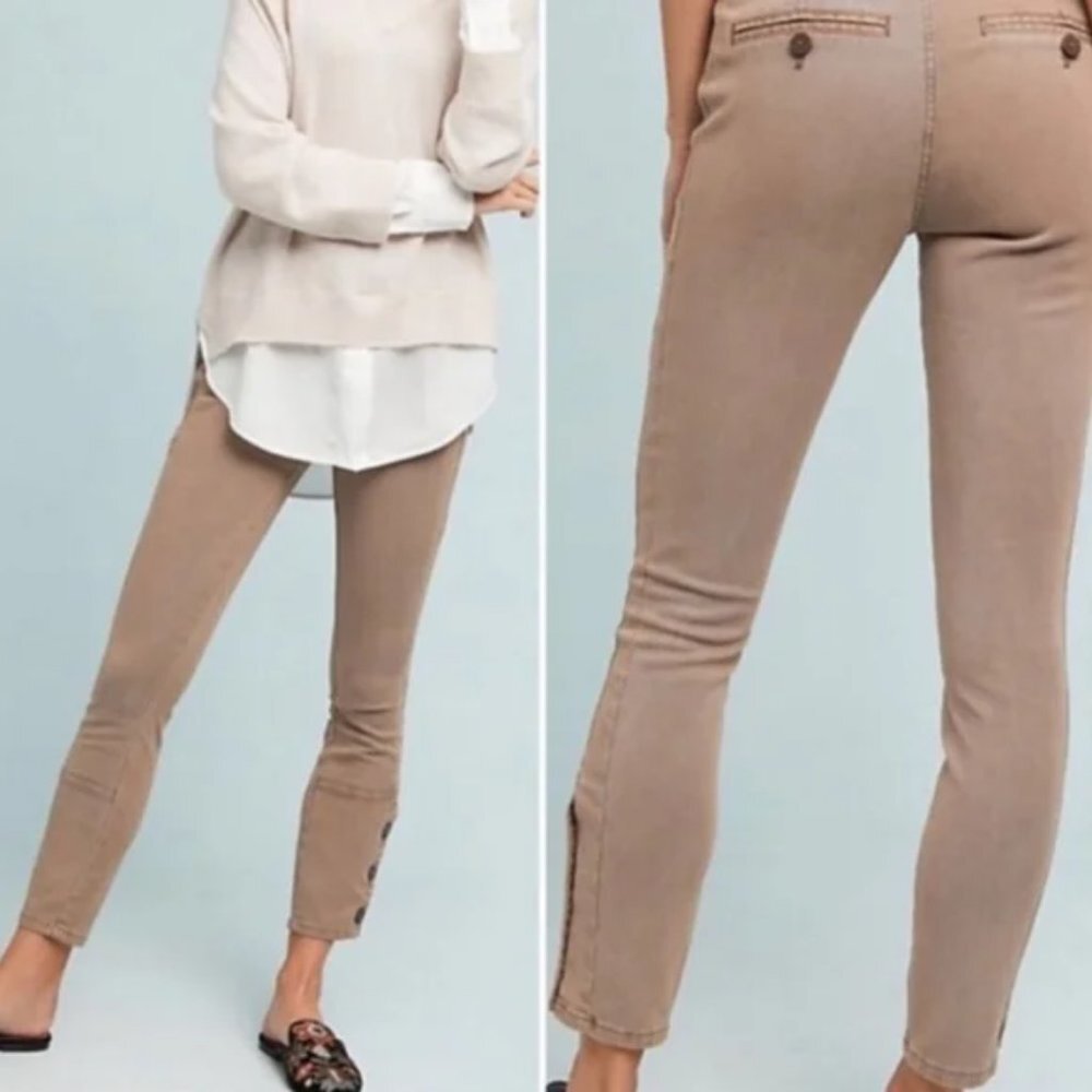 Anthropologie | Brown Button Ankle Utility Slim Leg Pants